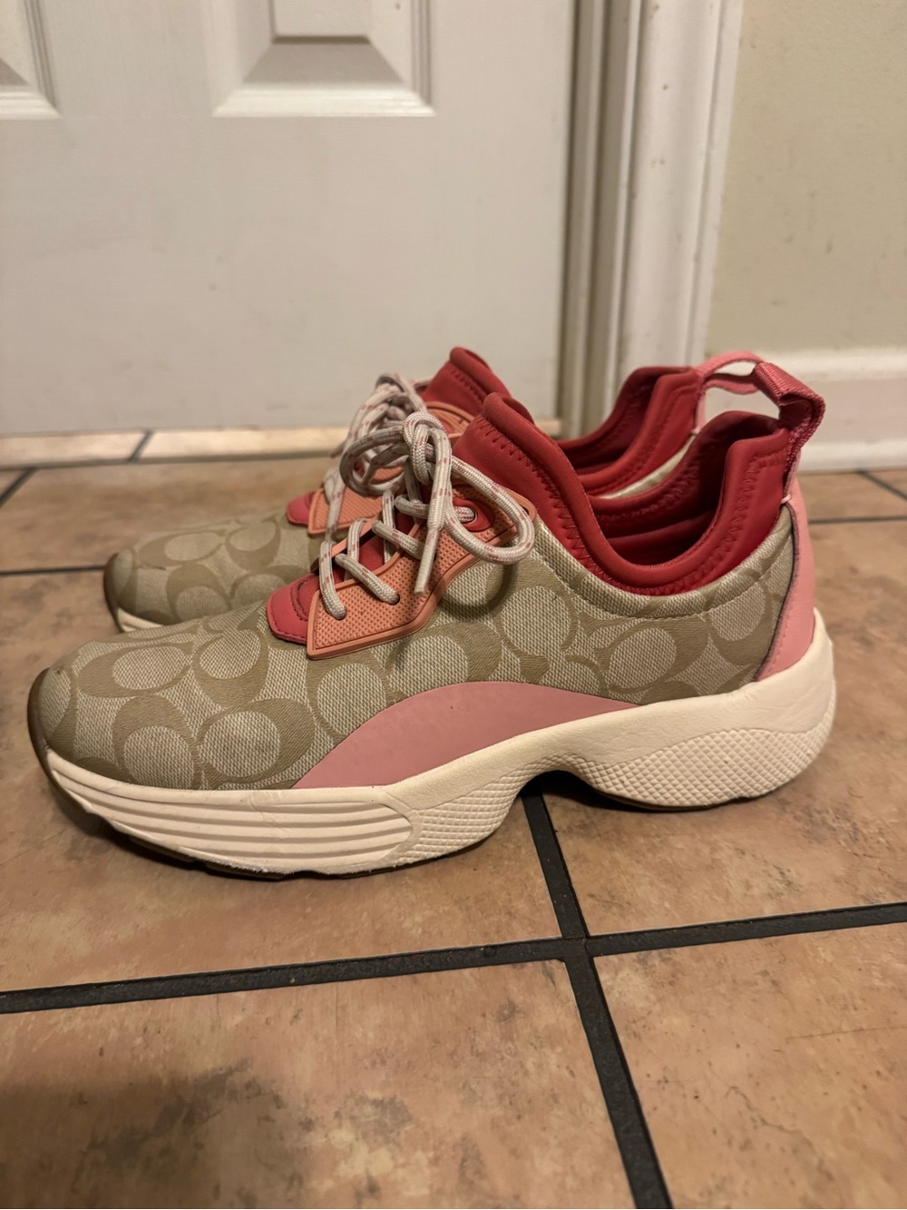 Coach Pink and Beige Signature Platform Sneakers